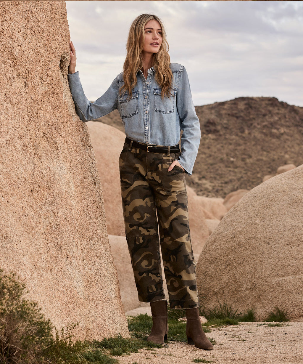 Ashton High Rise Wide Leg Barrel, Petite in Olive