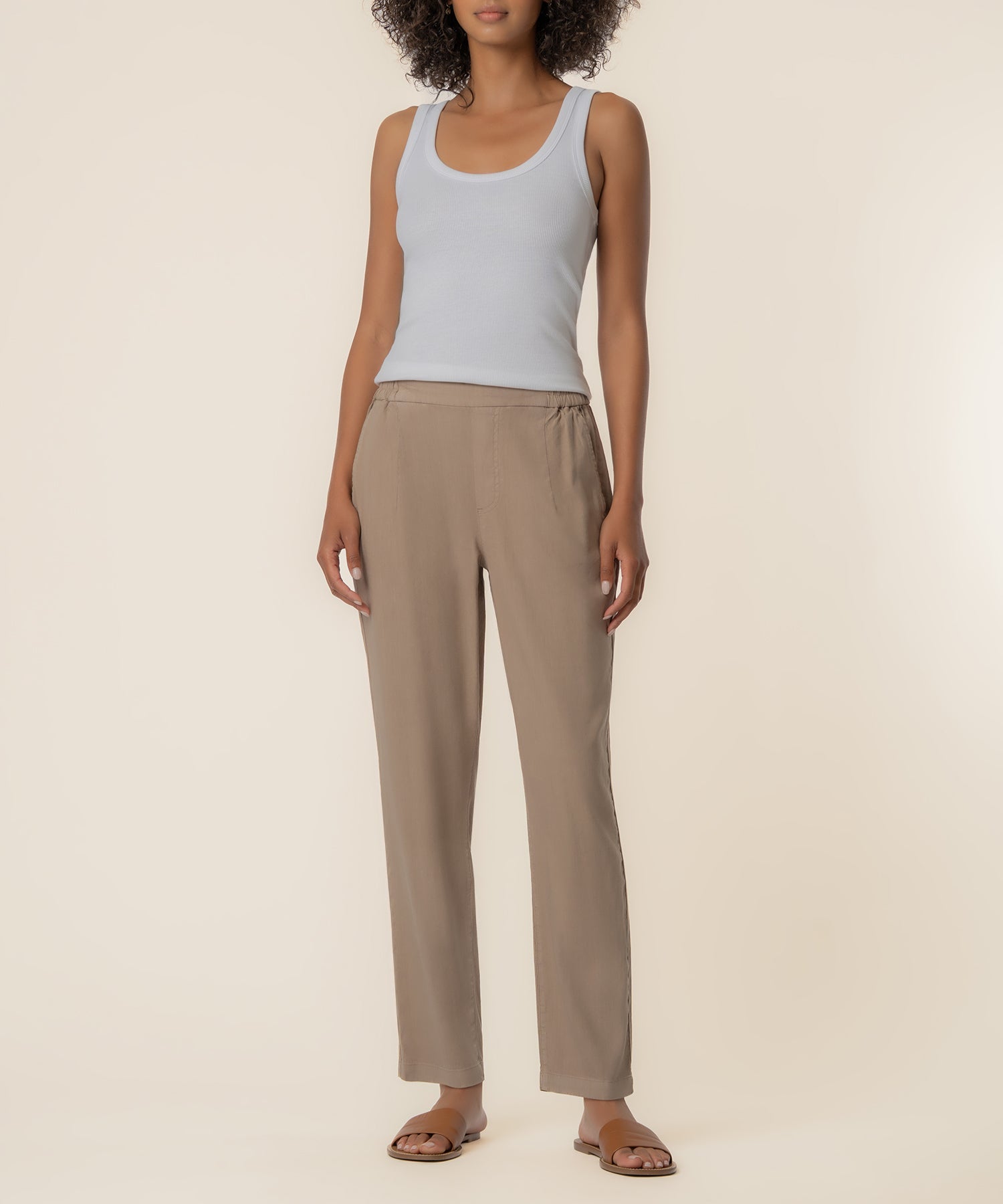 Rosalie Linen Tapered Pant, Petite in Khaki