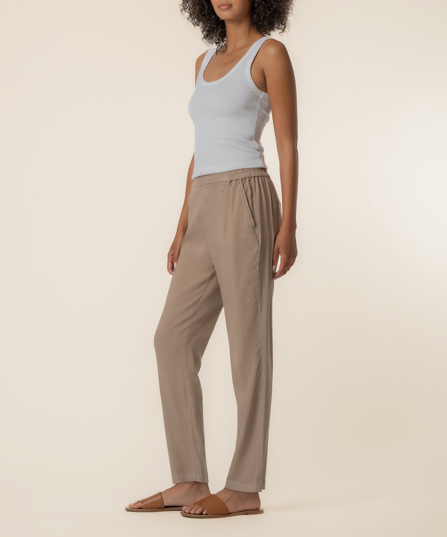 Rosalie Linen Tapered Pant, Petite in Khaki