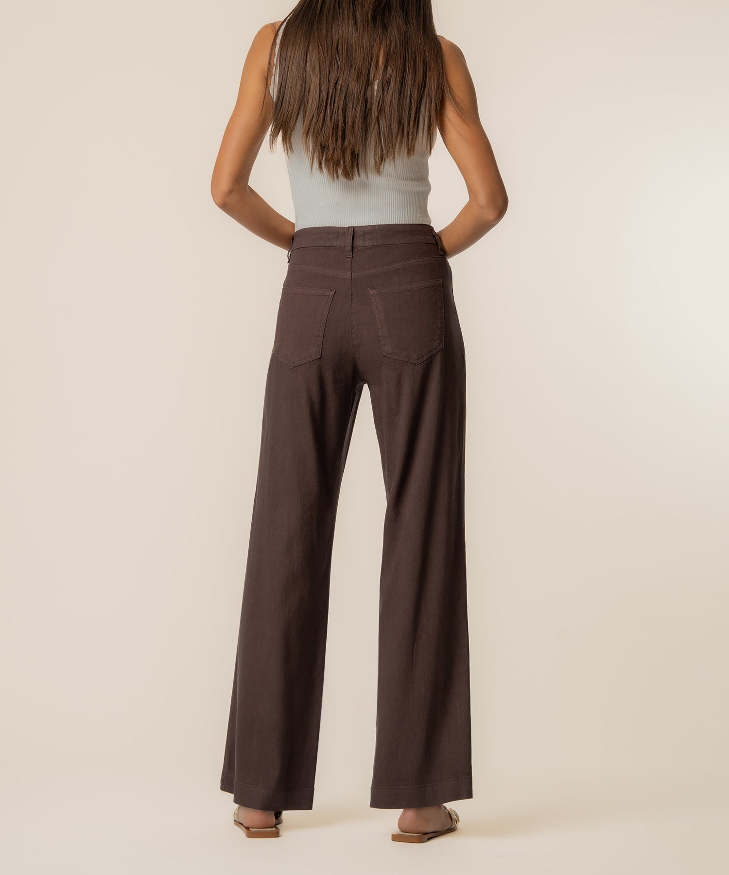 Meg Linen High Rise Wide Straight Leg, Petite in Chocolate