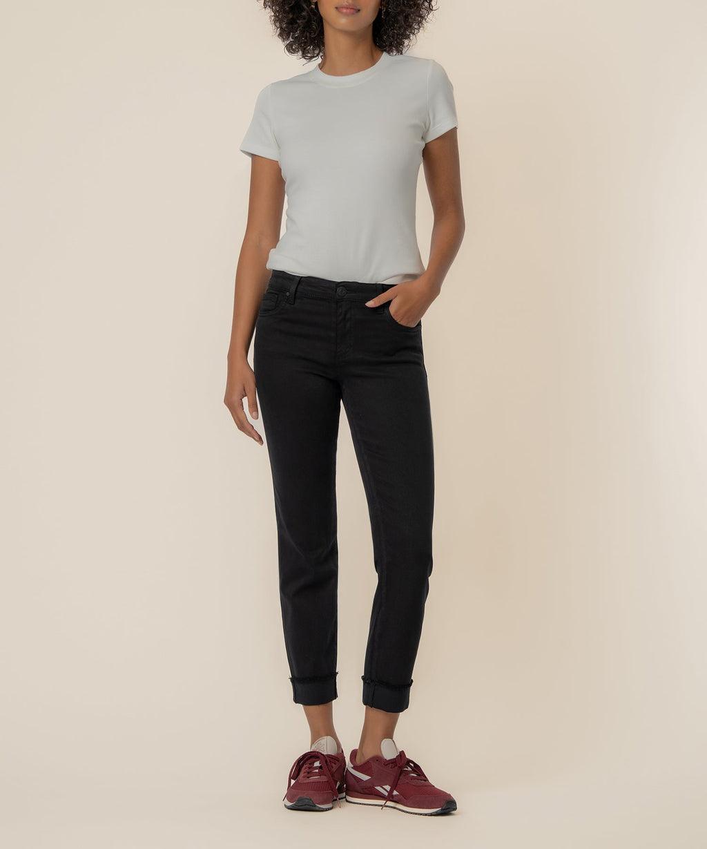Amy Mid Rise Crop Straight, Petite in Black