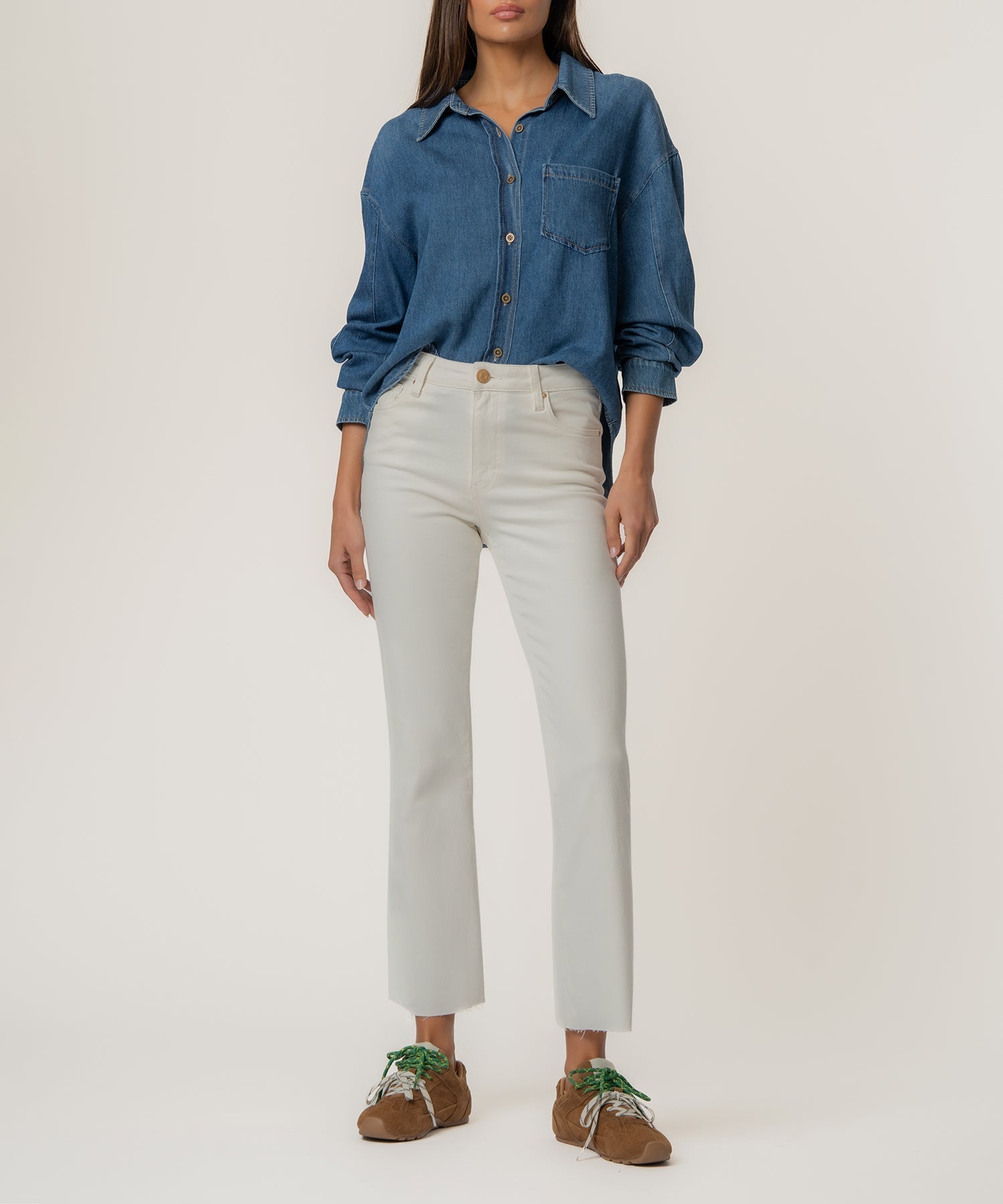 Kelsey High Rise Ankle Flare, Petite in Ecru